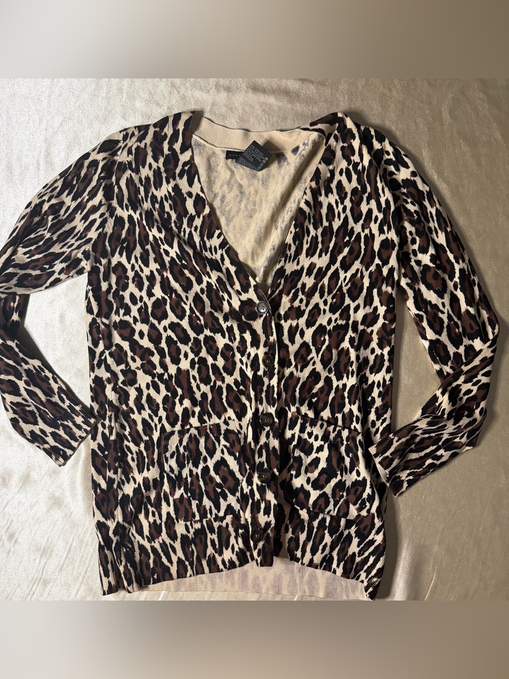 Grace Elements Women’s Size M Leopard Print Button Front V-Neck Knit Cardigan